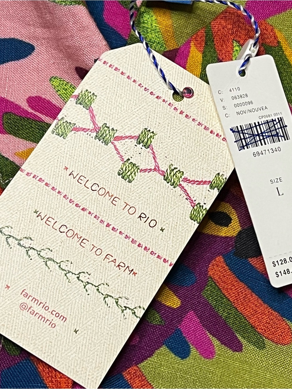 Farm Rio For Anthropologie Printed Surf Shirt Women Large Green Pink Parrots New - Picture 7 of 12